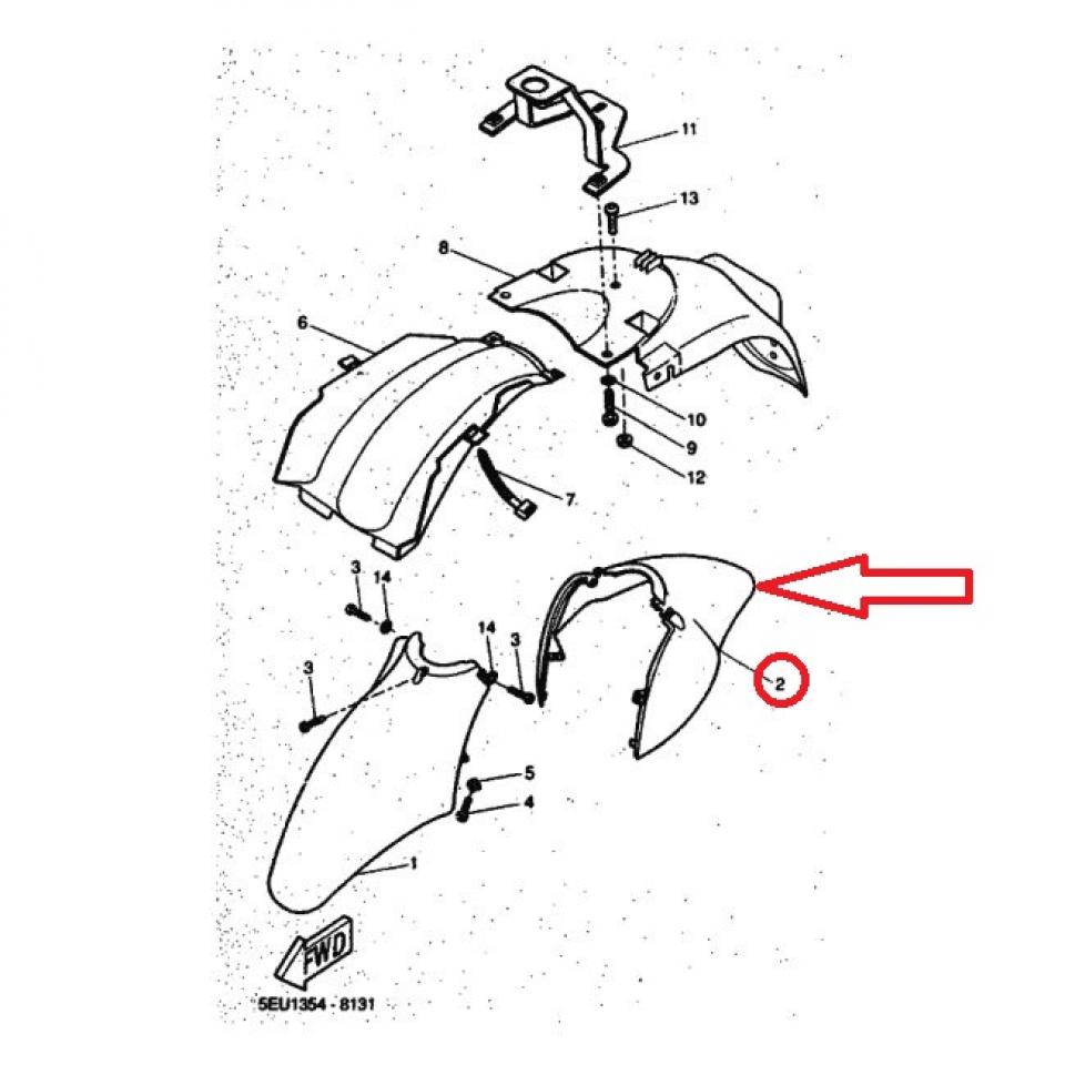 Partie AR de Garde boue AV pour scooter Yamaha 50 WHY 2004 5EU-F1556-10 Noir