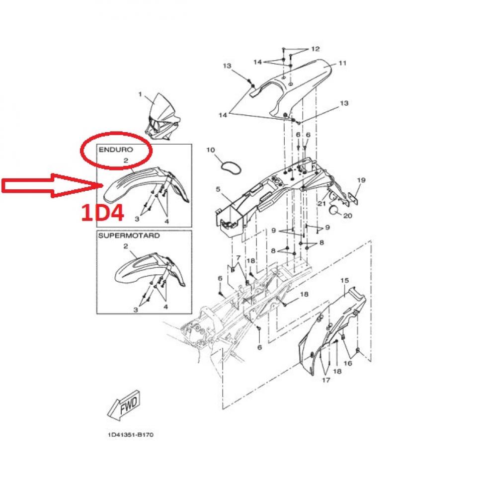 Garde boue AV Enduro pour moto Yamaha 50 DTR 2003 à 2011 1D4-F1511-00 Gris Neuf