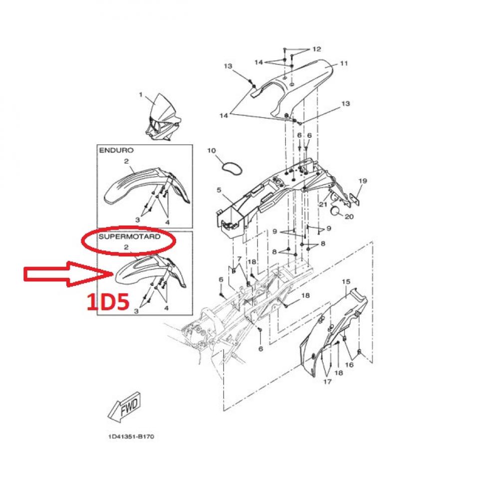Garde boue avant pour moto Yamaha 50 DTR SUPERMOTARD 1D5-F1511-50 Jaune Neuf