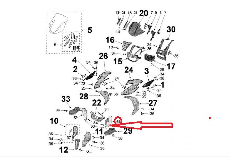 Partie ARG Garde boue avant pour scooter Peugeot 400 Metropolis 781900 Neuf