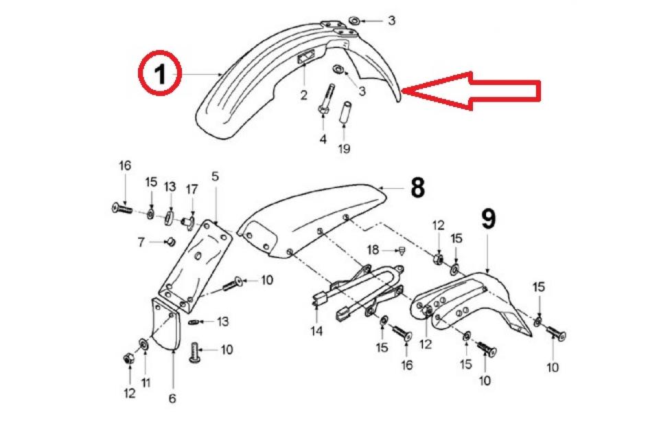 Garde boue avant vert pour moto Peugeot 50 XP6 Trail 753605VH 583 Neuf