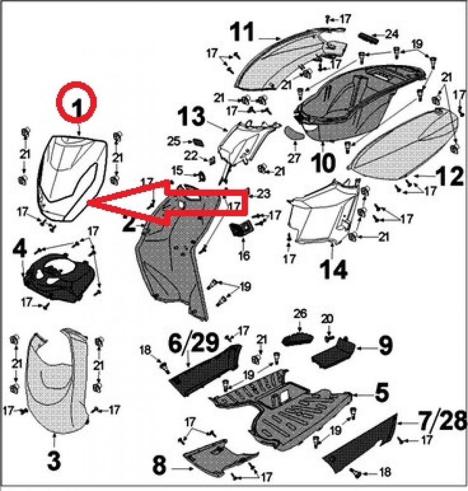 Tablier avant marron pour scooter Peugeot 50 Kisbee 2012 779170K2 2000634000