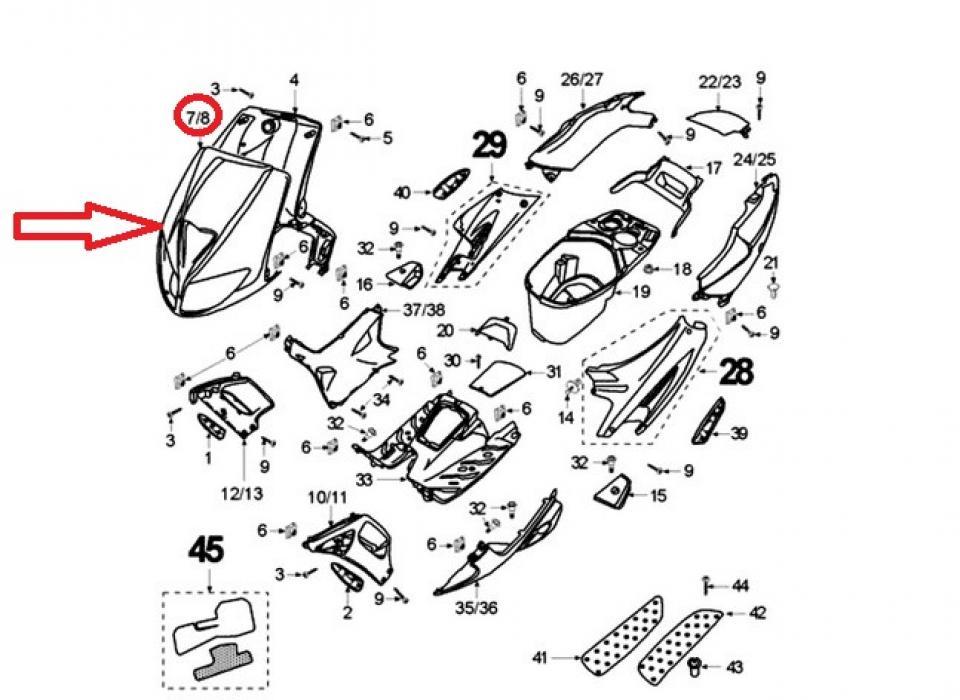 Tablier avant pour scooter Peugeot 50 Speedfight 1 1173466600 734269ND noir mat