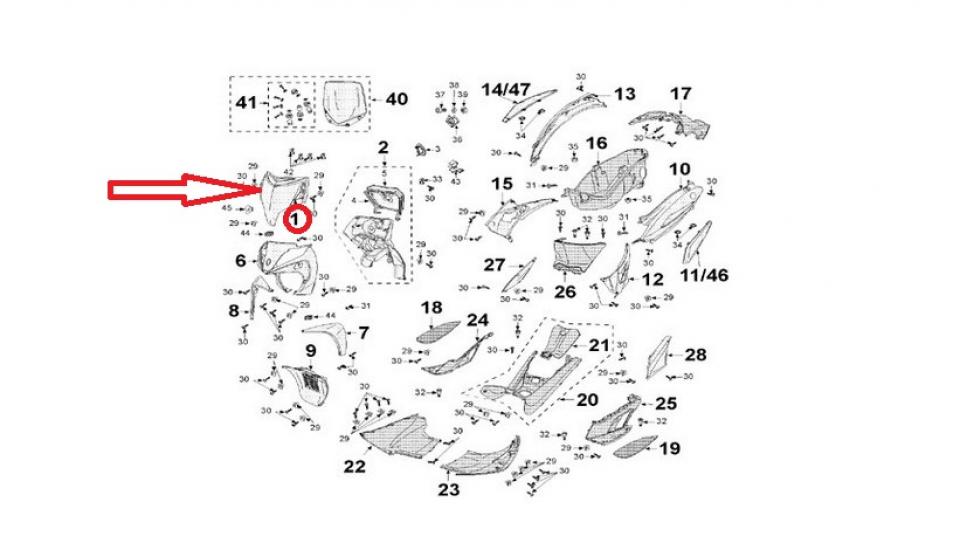 Tablier AV supérieur pour scooter Peugeot 250 Geopolis 768556BL Blanc Neuf