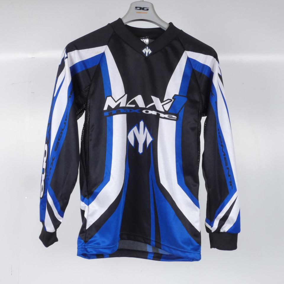 Maillot Moto Cross col V MAX ONE M Polyester sublimé Noir Blanc Bleu