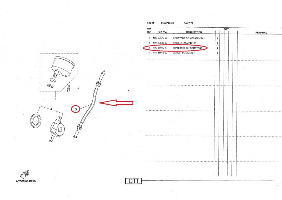 Câble de compteur pour mobylette MBK 50 51 DAKOTA NY3-88920 NY3-88920-10 Neuf