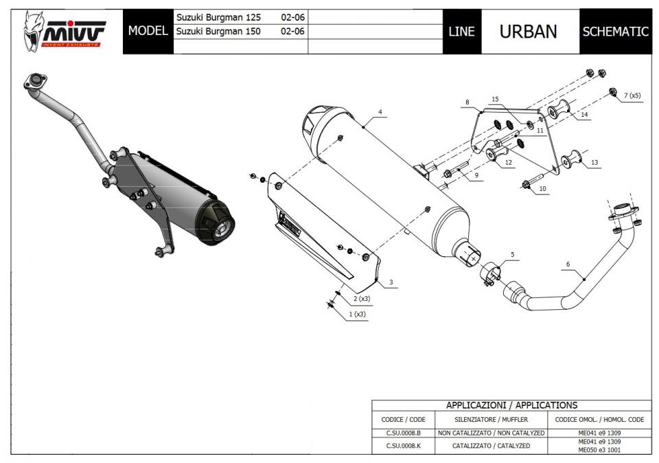 Pot d'échappement Mivv Urban pour scooter Suzuki 125 Burgman 2002-2006 00.C.SU.0008.B