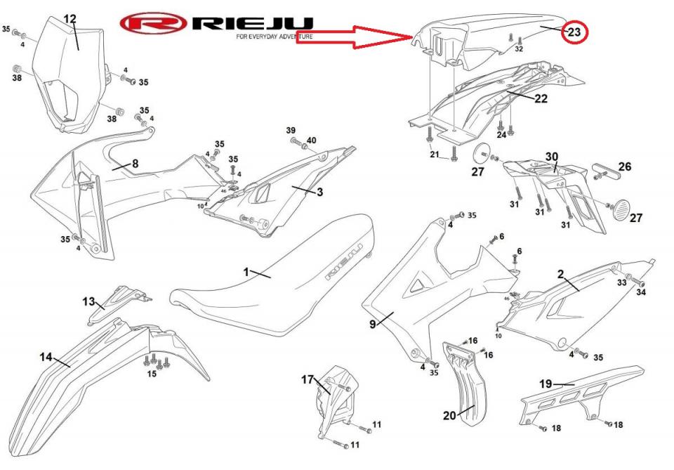Garde boue AR blanc pour moto Rieju 50 MRT 2021-22 0/R00.060.5053 060.5300 Neuf