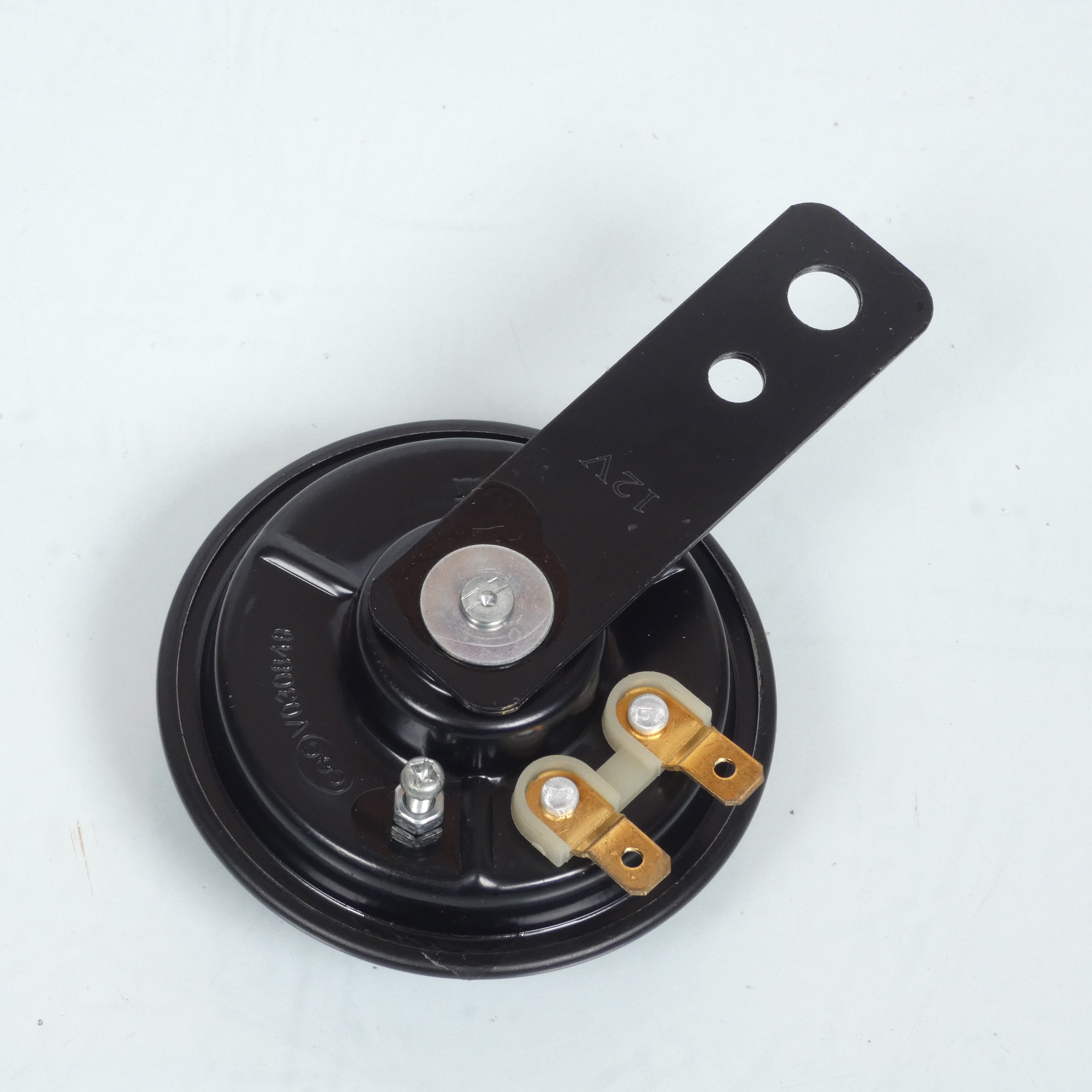 Klaxon rond noir Ø70mm pour moto 12V continu DC Neuf