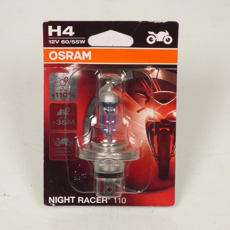 Ampoule halogène blanche H4 P43t 12V 60/55W Osram Night Racer pour moto 64193NR1