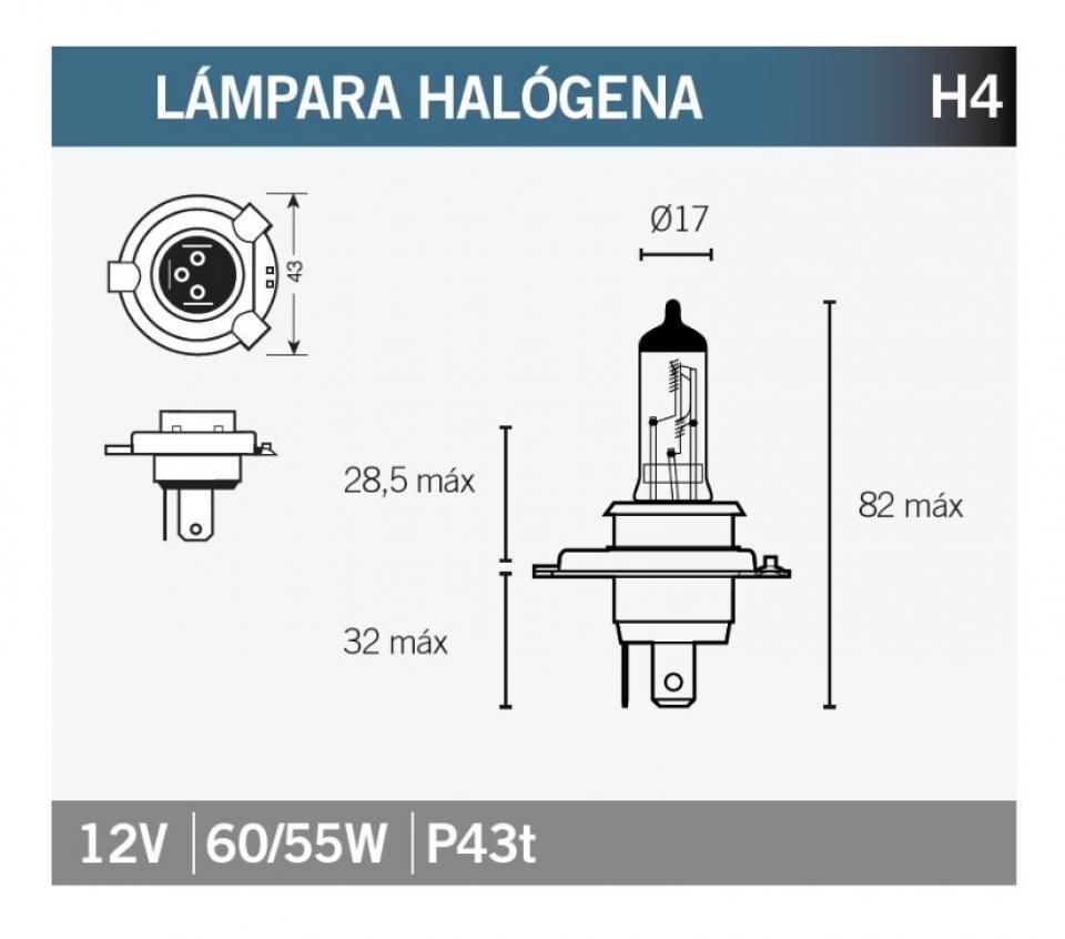 Ampoule Vicma pour Auto H4 12V 60/55W P43t Neuf