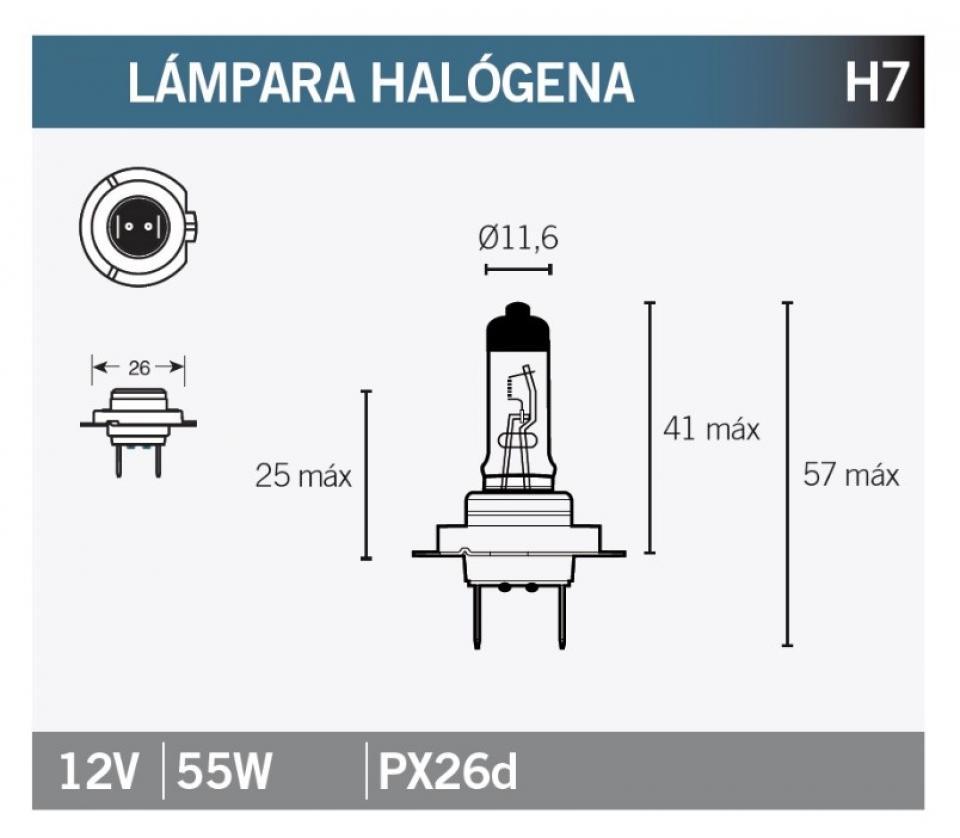 Ampoule H7 12V  55W culot type PX26d pour moto scooter