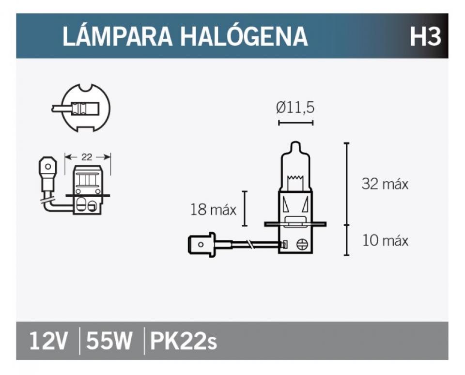 Ampoule lampe blanche H3 12V 55W culot type PK22s pour moto auto scooter Neuf