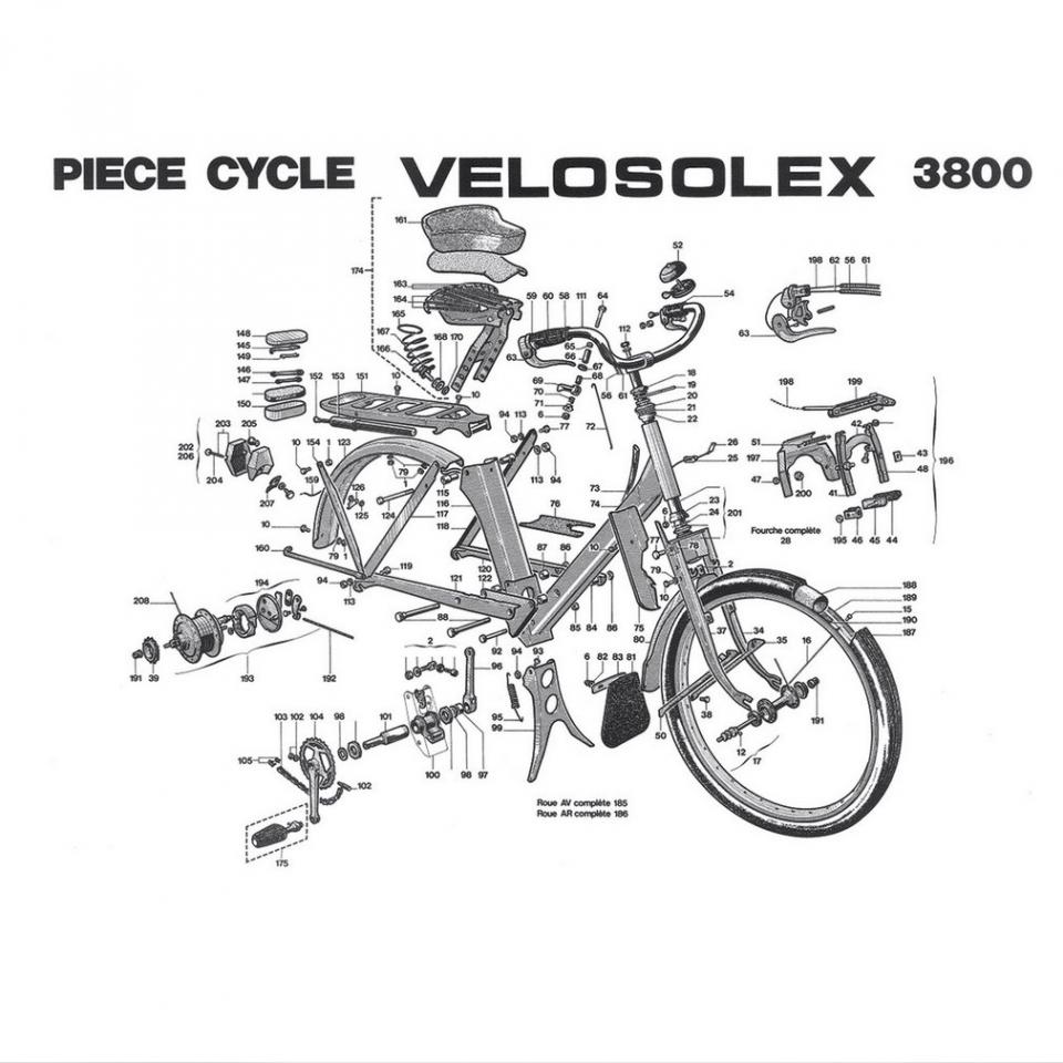 Affiche nomenclature partie cycle pour Solex 50 3800 Neuf noir et blanc