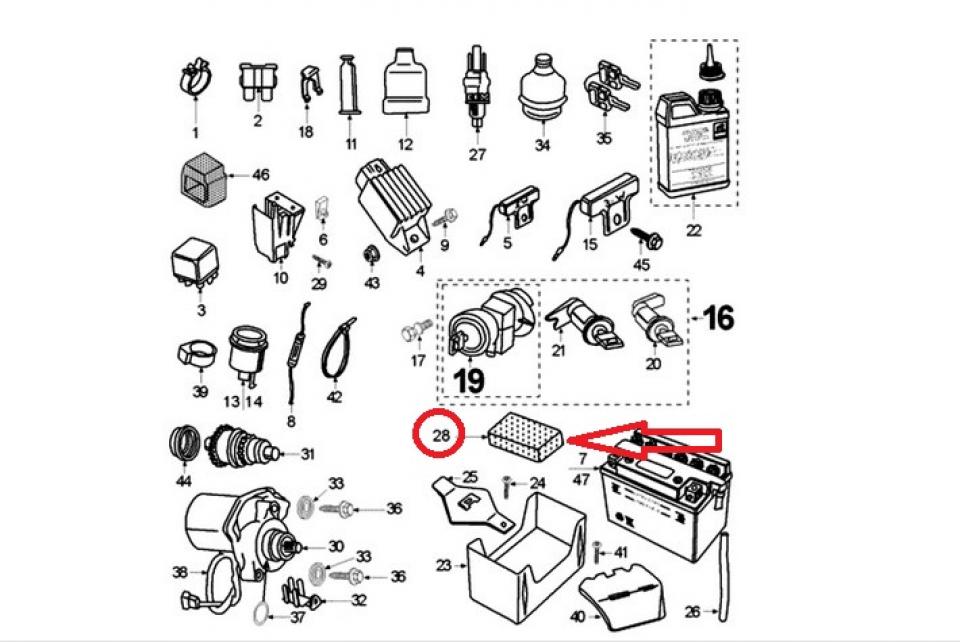 Bloc mousse cale batterie pour scooter Peugeot 50 Elyseo Après 2004 745516 Neuf