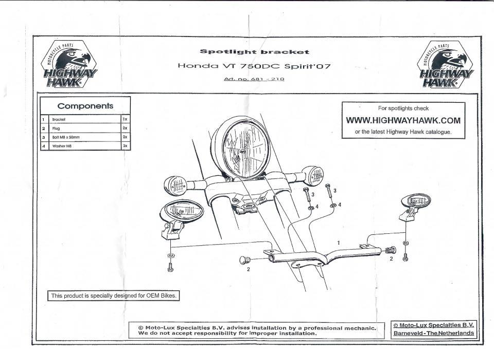 Support feu additionnel HighwayHawk pour moto Honda VT 750 RS Après 2007 681-210