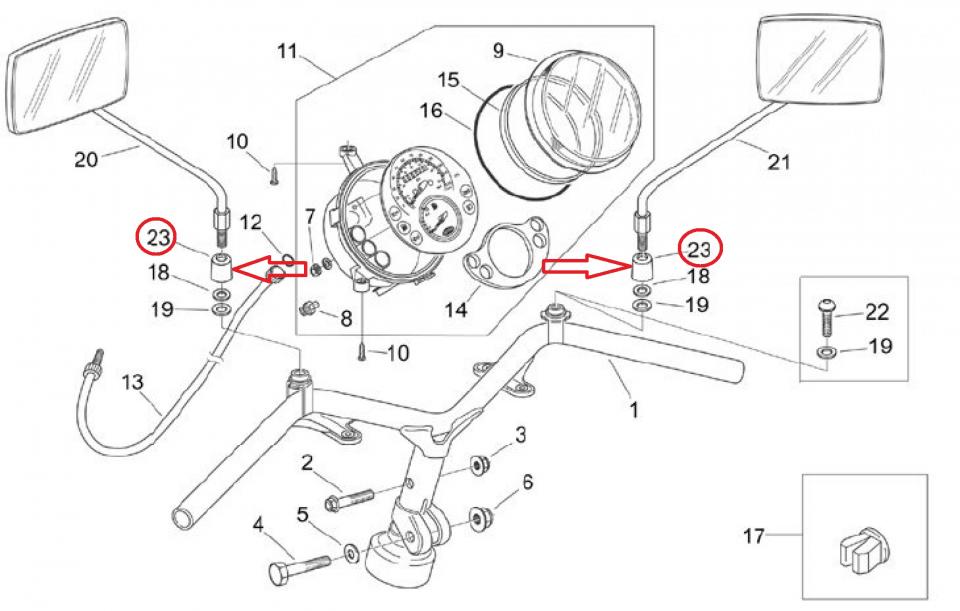 Caoutchouc rétroviseur pour scooter Aprilia 50 Mojito 1999 à 2003 AP8220462 Neuf
