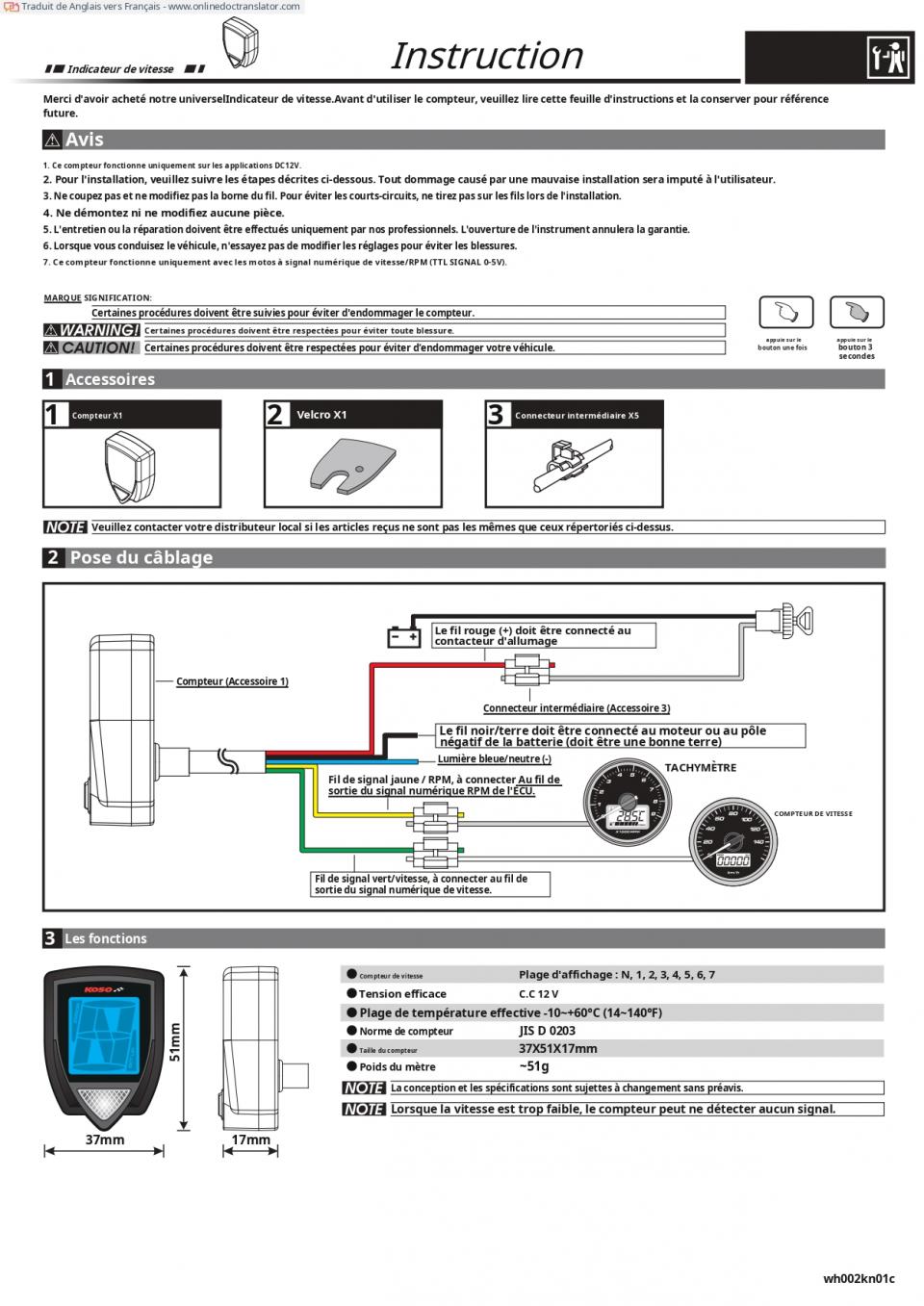 Indicateur digital de rapport engagé Koso pour moto KN002000 Neuf