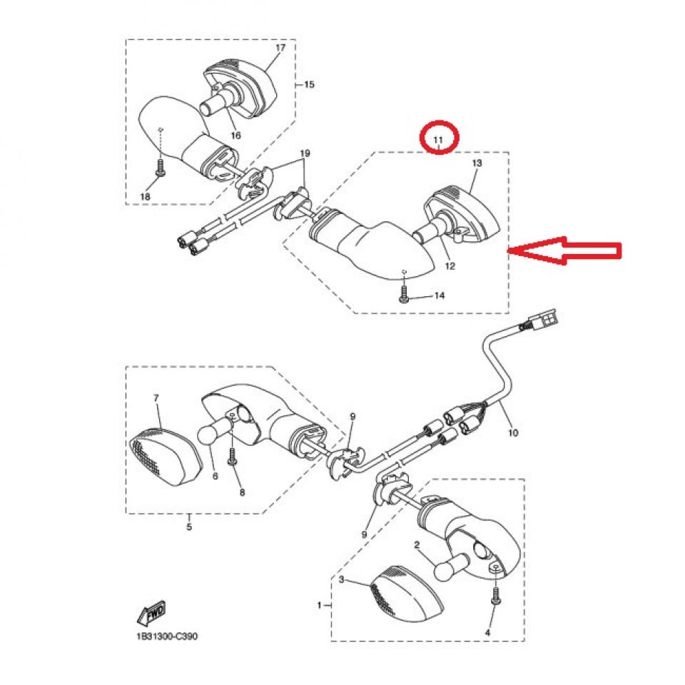 Clignotant ARG pour moto Yamaha 600 FZ6 2004 2D1-8330-20-00 Occasion