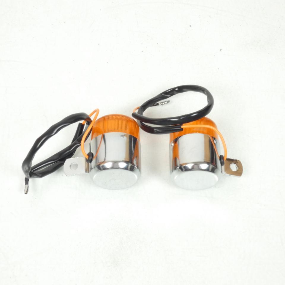 Paire Clignotant rond orange / chromé 12V 10W BA15S Générique pour moto 50 Neuf