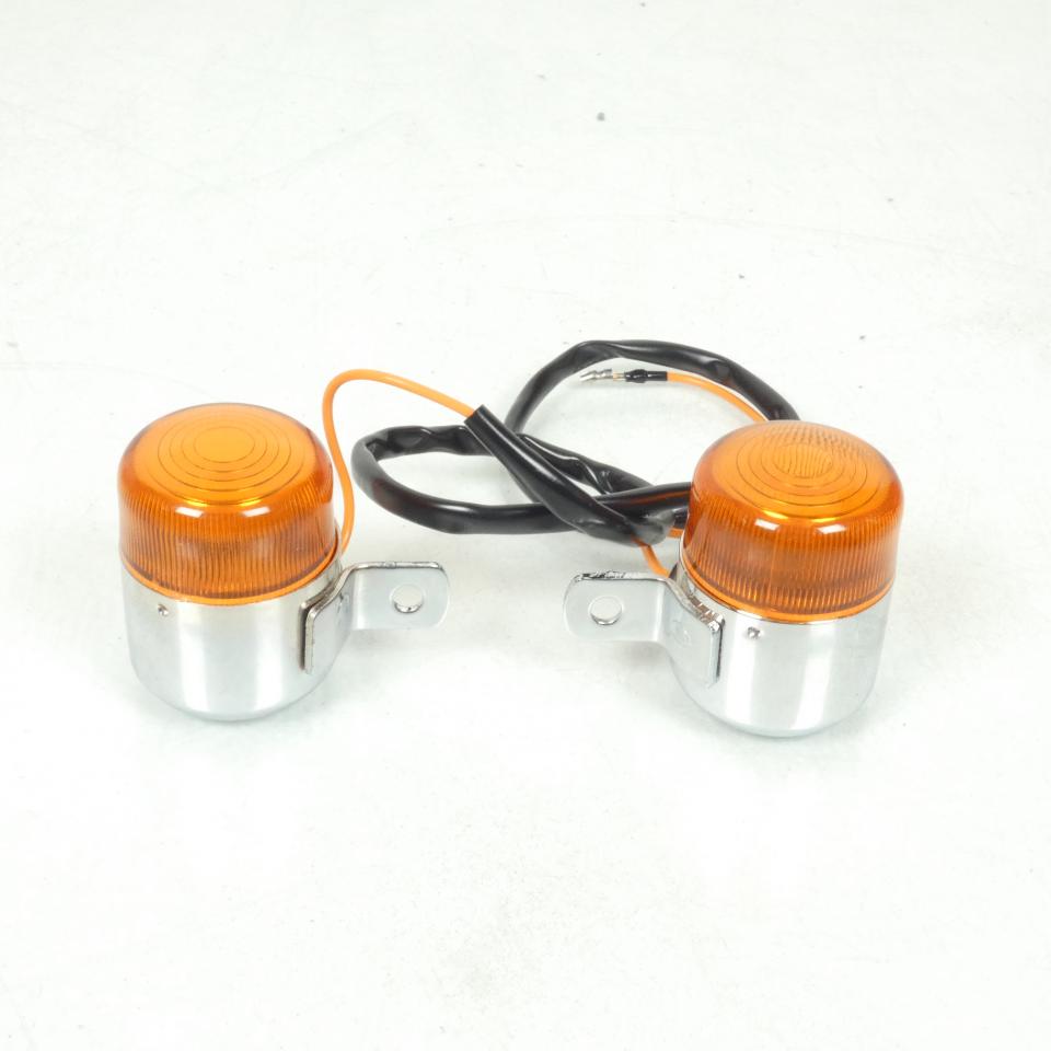 Paire Clignotant rond orange / chromé 12V 10W BA15S Générique pour moto 50 Neuf