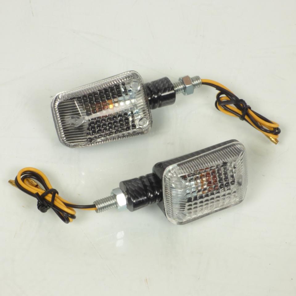 Paire de clignotant rectangulaire ampoule bras court carbone 12V 10W pour moto