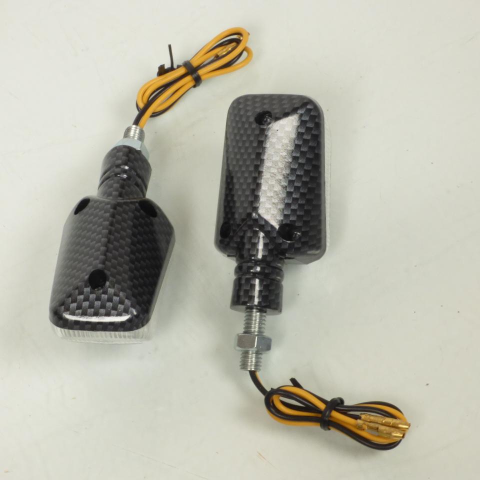 Paire de clignotant rectangulaire ampoule bras court carbone 12V 10W pour moto