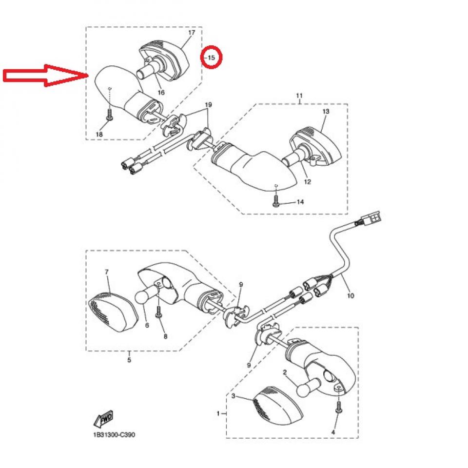 Clignotant ARD pour moto Yamaha 600 FZ6 2004 à 2009 5VX-83340-00 Occasion