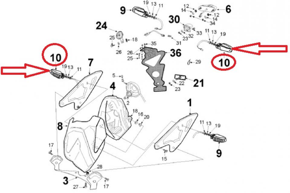 Clignotant AVD ARG pour moto Peugeot 50 NK7 Après 2008 802725 803107 Neuf