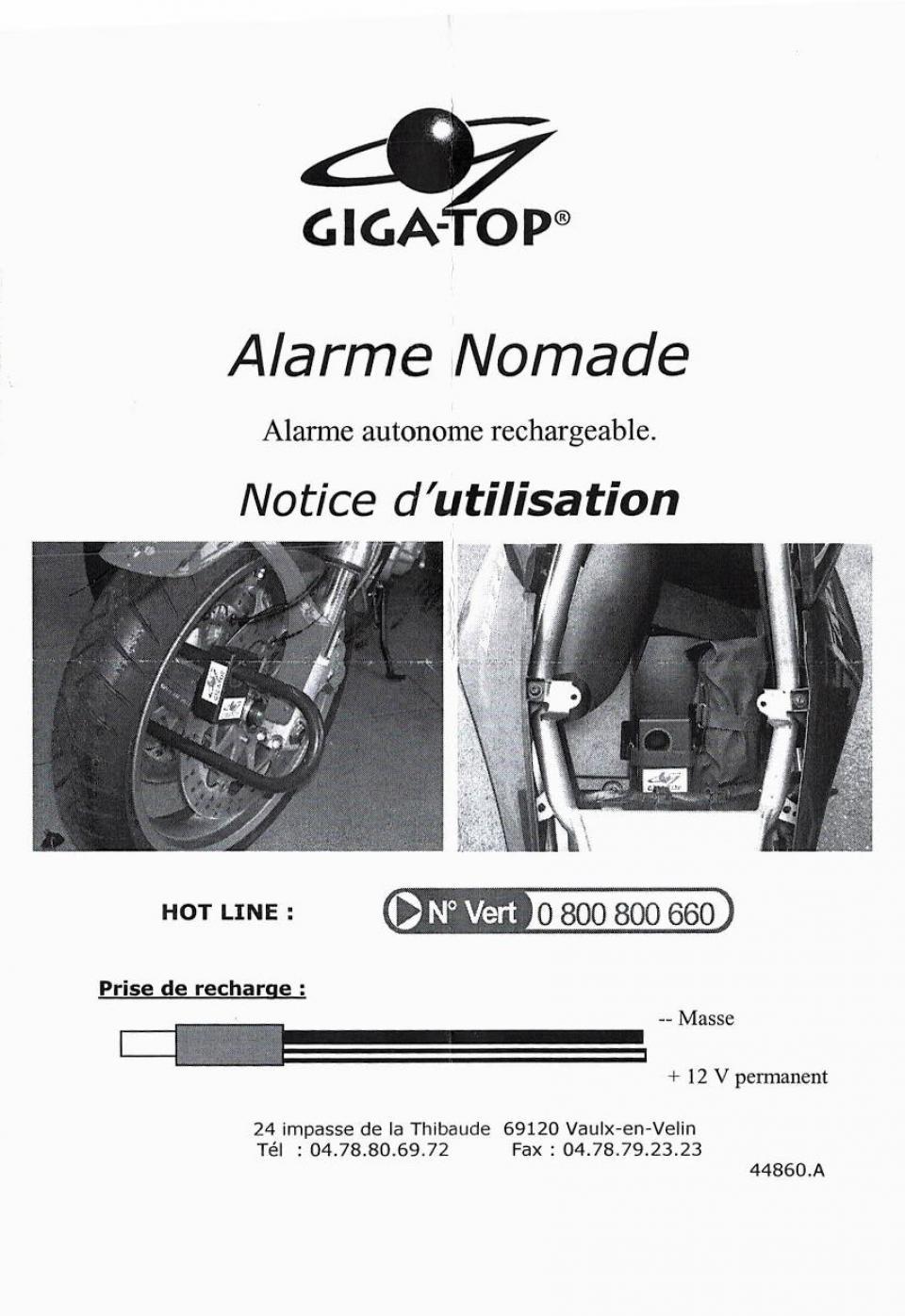 Alarme antivol sonore Giga-Top Nomade sensible aux vibrations pour tube Ø26mm