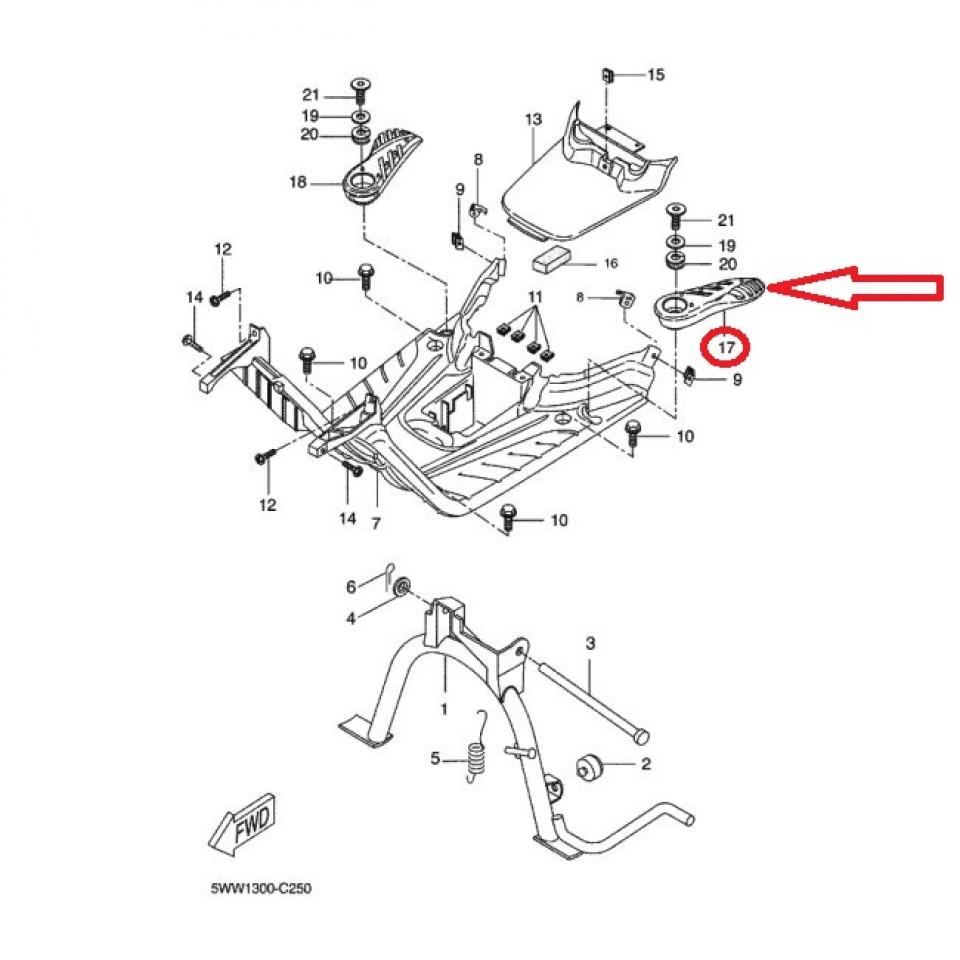 Cale pied ARG noir pour scooter MBK 50 Booster 2004 à 2019 5WW-F7431-00 Neuf