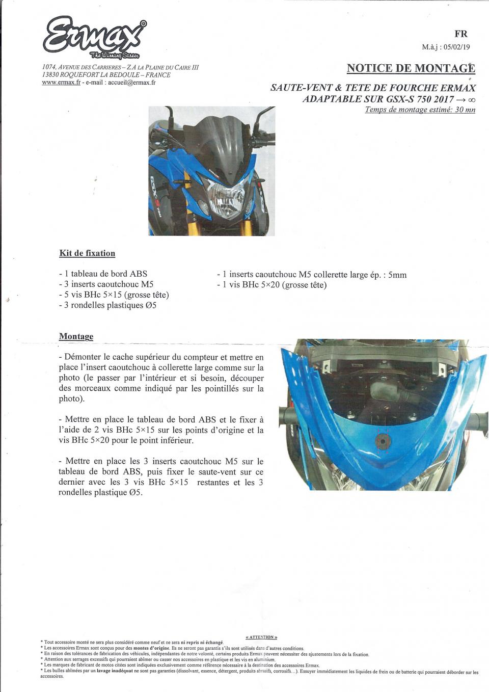 Kit saut vent Ermax pour moto Suzuki 750 GSX-S 2017-2020 0304S89-046 Noir opaque