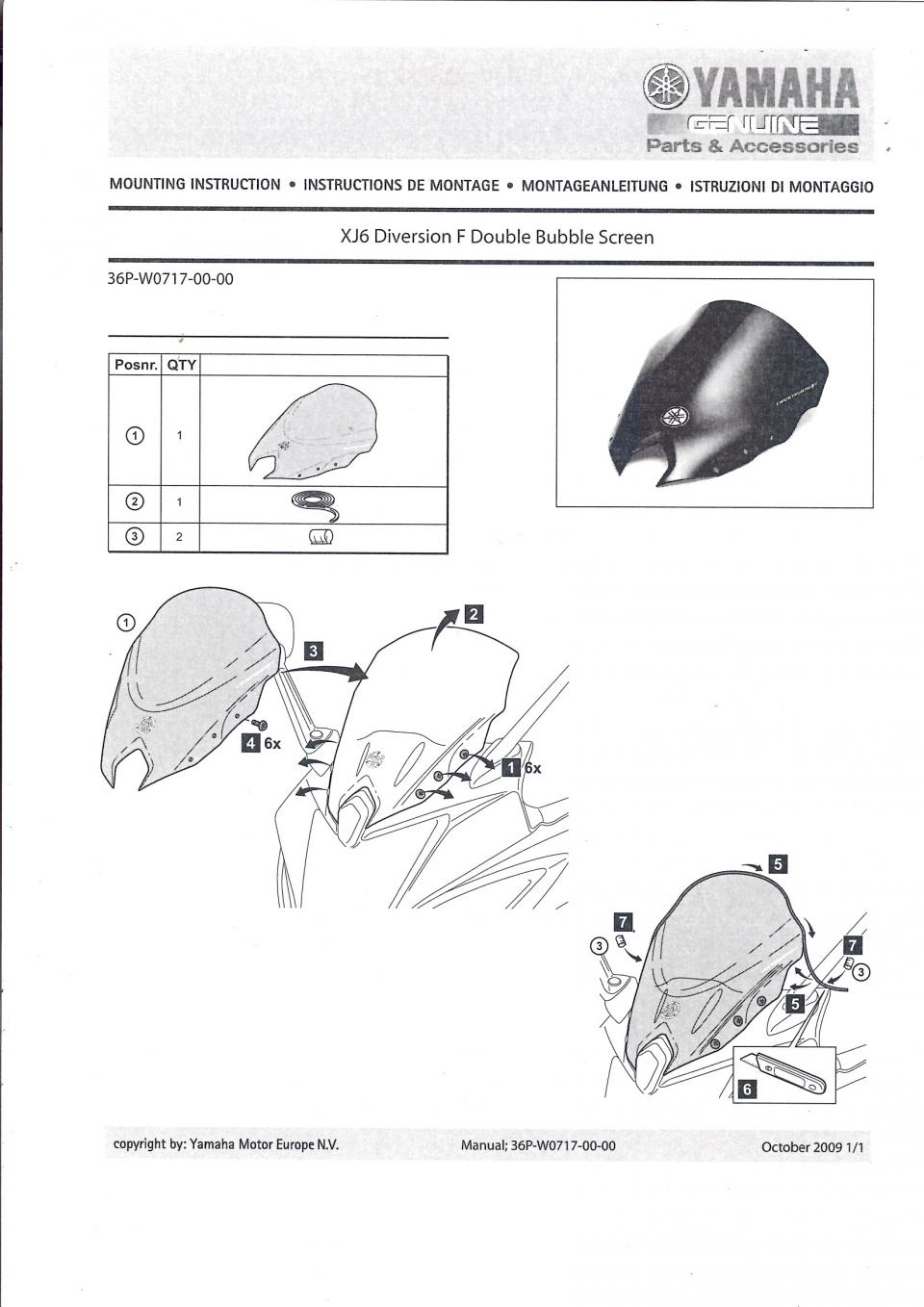 Bulle Noir 32.5cm pour moto Yamaha 600 XJ6 Diversion F 2009 à 2016 20SW07170000