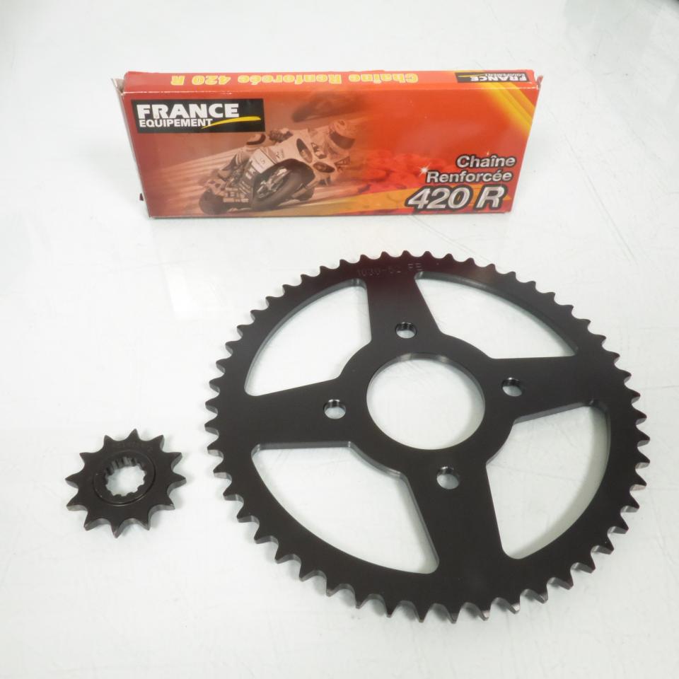 Kit chaîne France Equipement pour Moto Razzo 50 STR 2010 à 2017 12x52 Pas 420 alésage 58mm Neuf