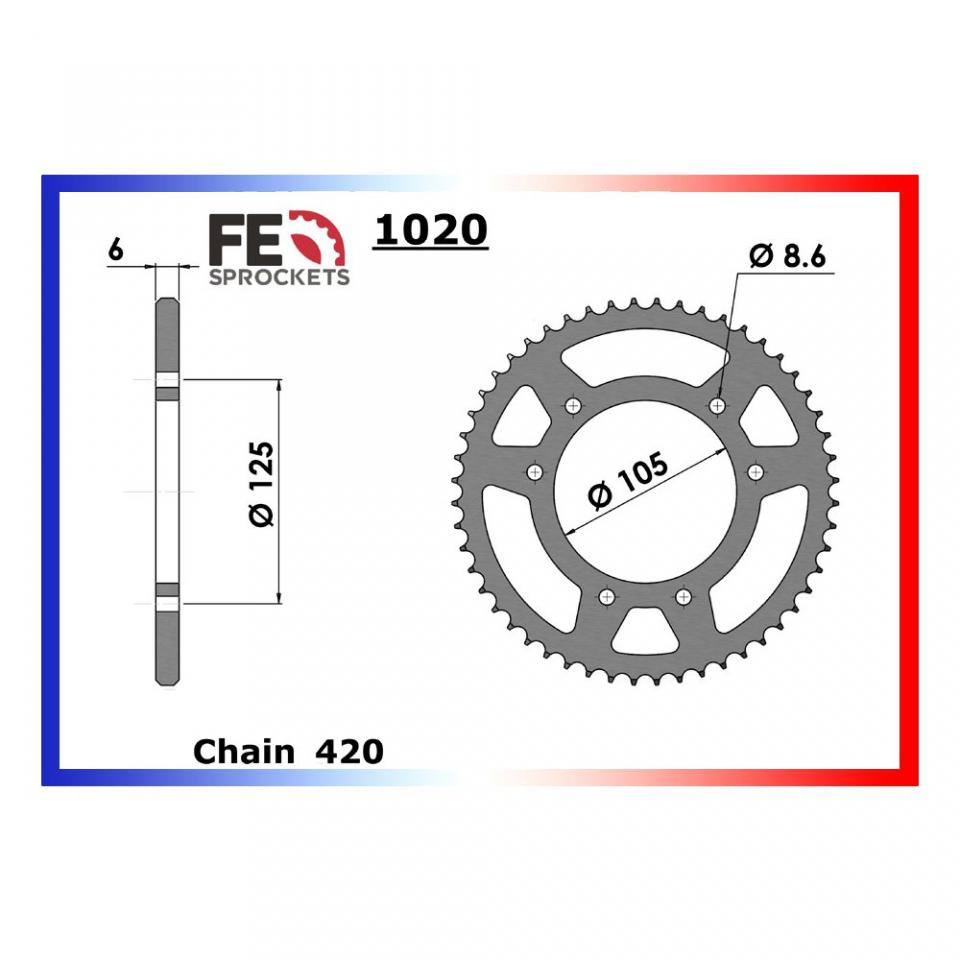 Kit chaîne FE pour moto Yamaha 50 DTR 2007 à 2008 13x53 Pas 420 Al 105mm Neuf