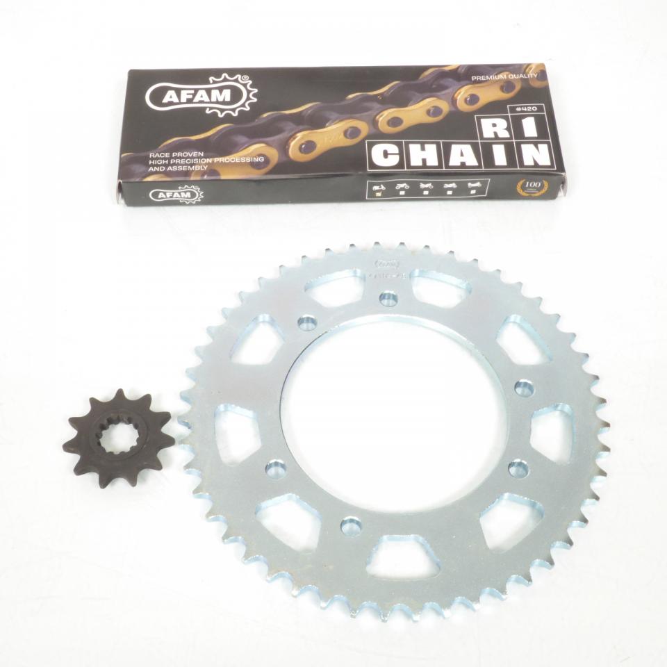 Kit chaîne Afam pour moto Yamaha 50 DTR SUPERMOTARD 01201638 11x48 pas 420 Neuf