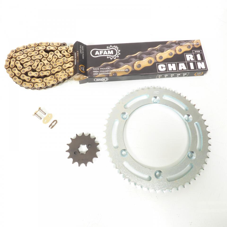 Kit chaîne Afam pour moto Kawasaki 125 Kdx B1 1990 à 1999 15x52 pas 428 Neuf