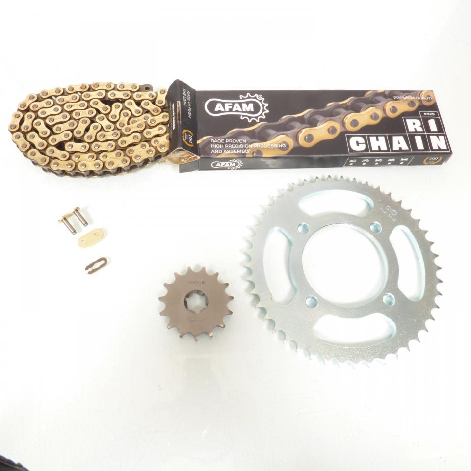 Kit chaîne Afam pour moto Suzuki 125 GZ Marauder 1998 à 2011 15x45 pas 428 Neuf