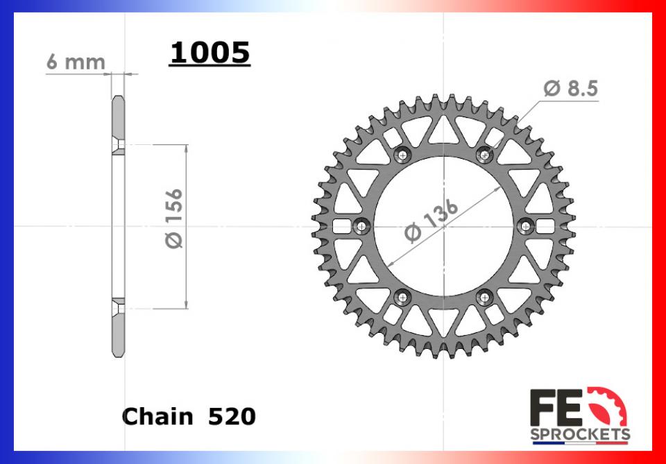 Kit chaîne FE pour moto Suzuki 400 DR S 1980 à 1983 16x44 pas 520 Neuf