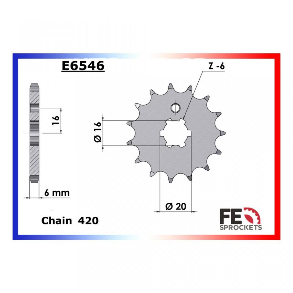 Kit chaîne FE pour moto Yamaha 50 Chappy 1982 à 1984 14x32 Pas 420 Al 44mm Neuf