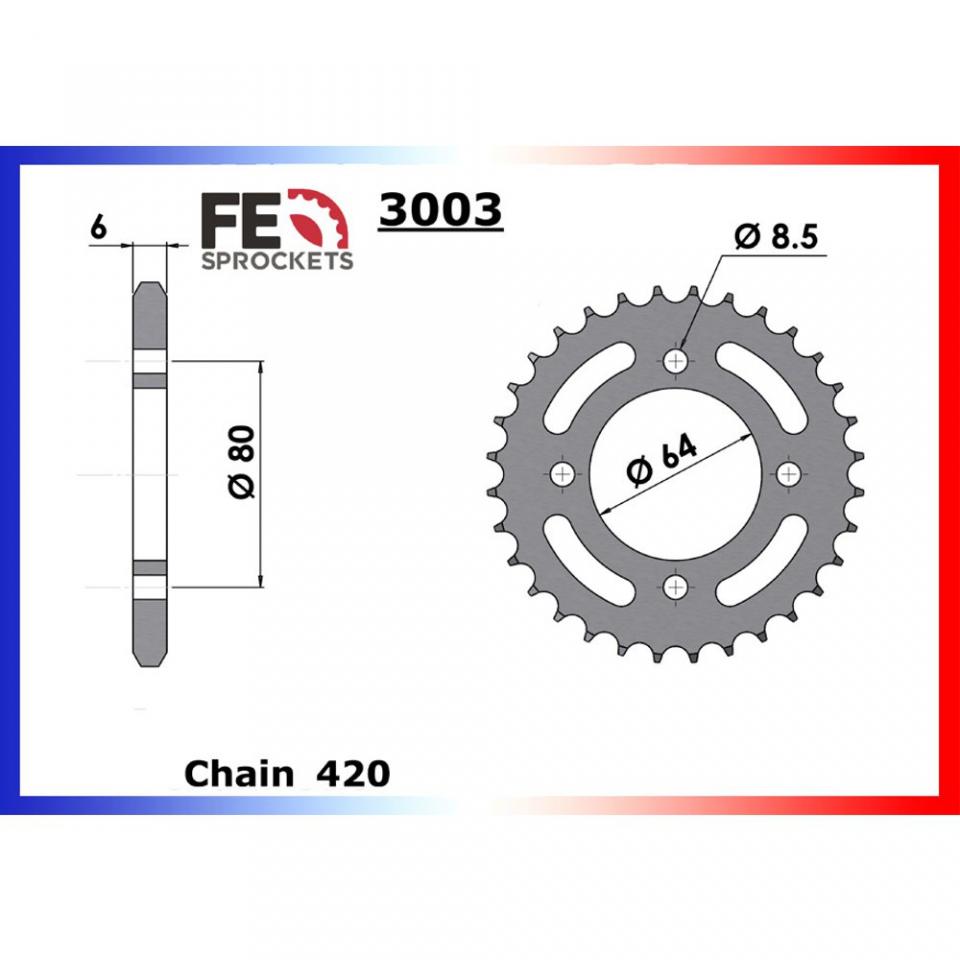 Kit chaîne FE pour moto Yamaha 80 PW 1983 à 1986 13x32 Pas 420 Al 64mm Neuf