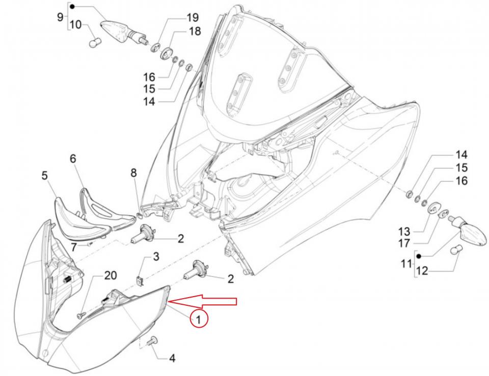 Optique avant pour scooter Piaggio 350 MP3 2D000057 208190 320384 Occasion