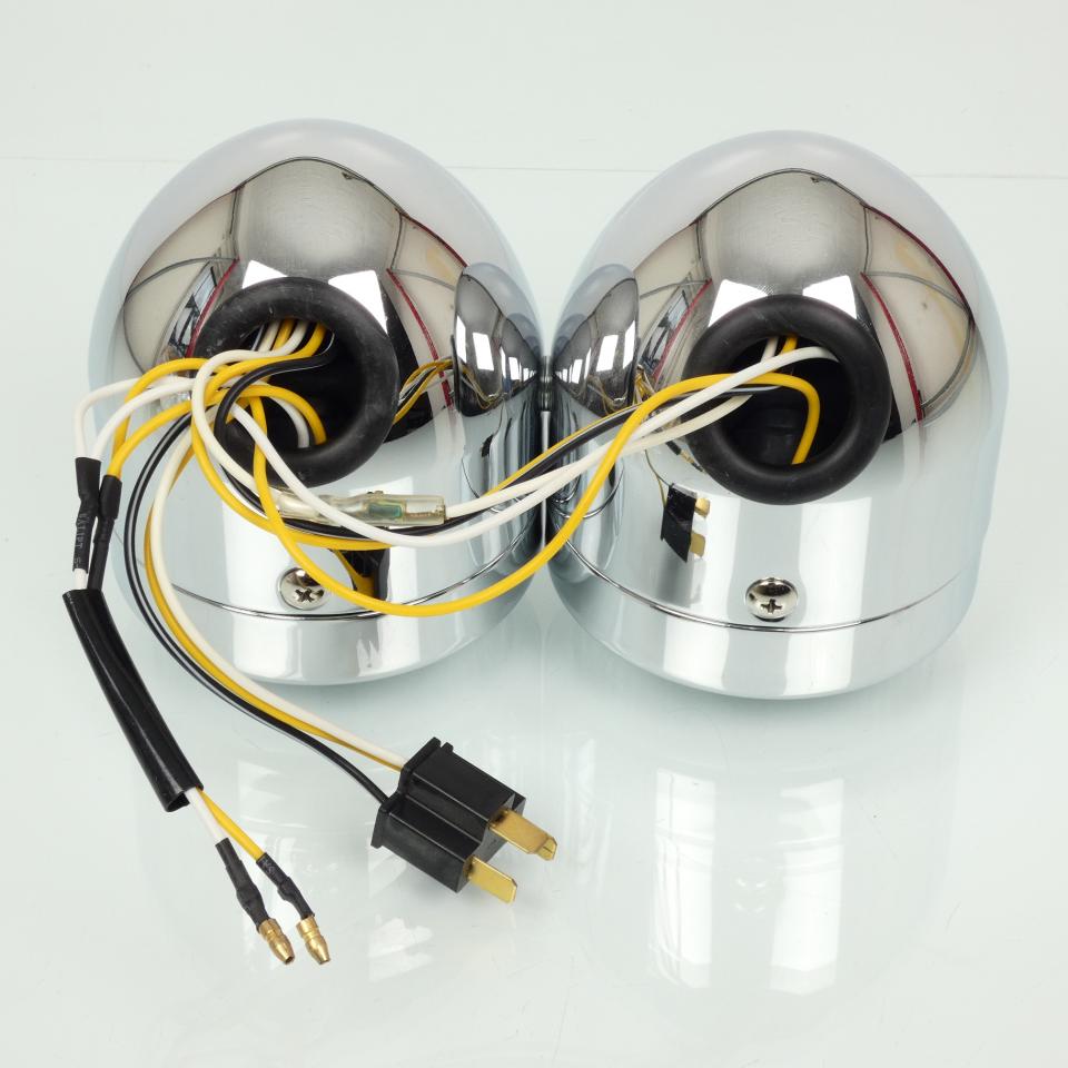 Double optique avant rond halogène H4 12V chromé Sifam pour moto custom Neuf