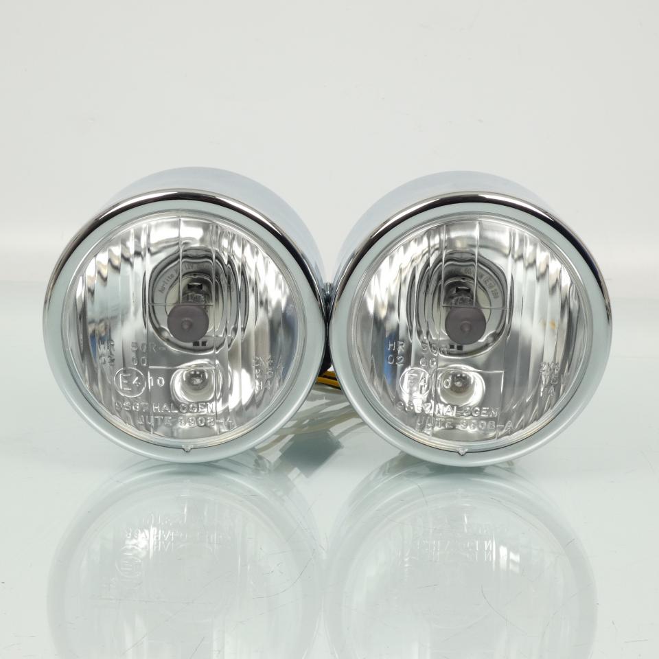 Double optique avant rond halogène H4 12V chromé Sifam pour moto custom Neuf