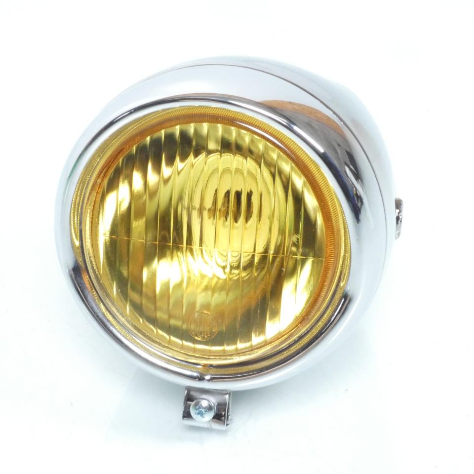 Phare optique avant rond chrome Ø130mm vitre jaune trou compteur Ø60 pour moto