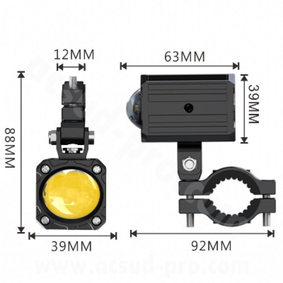 Feu avant additionnel carré à LED ECOBENE 12V 50W homologué pour moto ECO-KD20