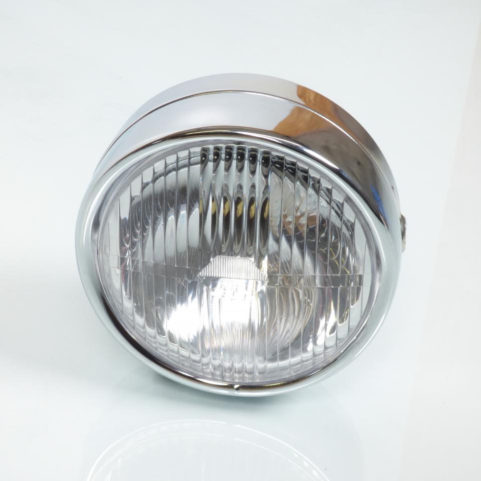 Phare avant rond chromé Guia Ø140 avec casquette + interrupteur pour moto cyclo