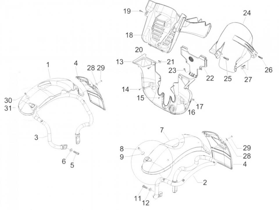 Couvercle logement de roue pour scooter Piaggio 125 MP3 1B001210 Neuf