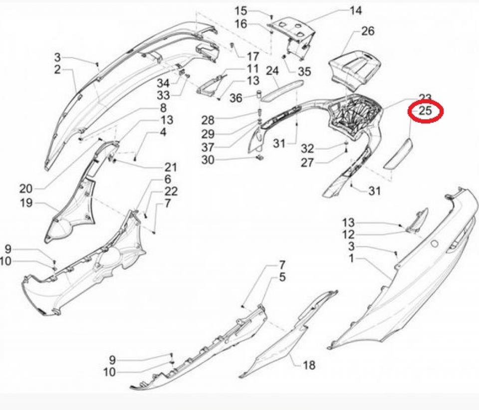 Cache couvercle de poignée origine pour Piaggio 350 MP3 Après 2018 1B005219 Neuf