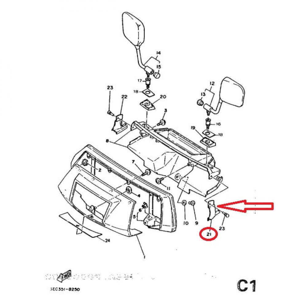 Cache latéral G couvre guidon pour scooter MBK 80 Active 1992 35R-26372 Neuf